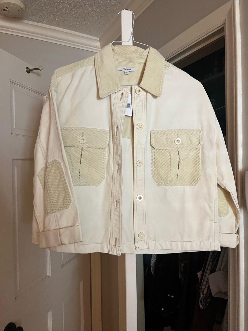 Madewell Cream Patchwork Utility Jacket with Corduroy Details